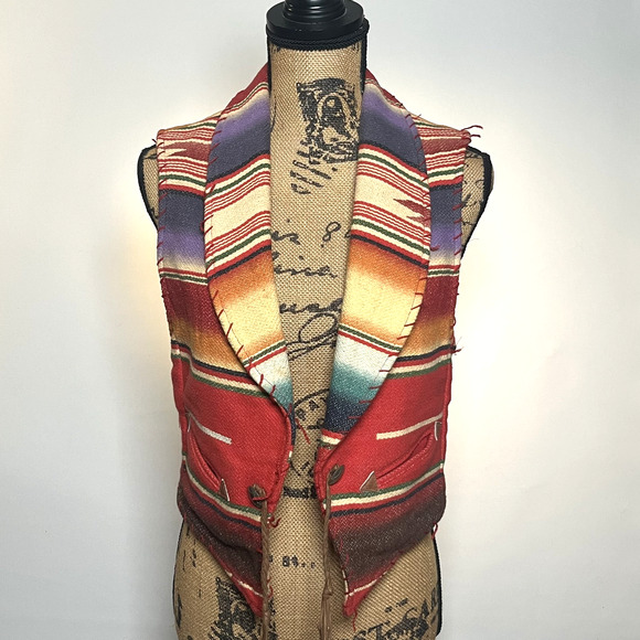 Ralph Lauren Country Southwestern Western Wear Vest Sarape VtG Aztec Red Small - Picture 1 of 15